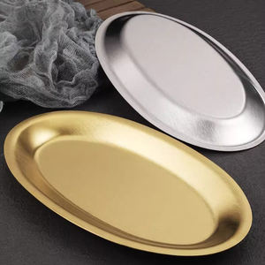 Assiette <span class=keywords><strong>de</strong></span> <span class=keywords><strong>service</strong></span> ovale en acier inoxydable doré, vente en gros d'usine, plateau alimentaire économique, diverses tailles disponibles - Product Image 5