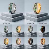 Bagues en tungstène de 8 mm incrustées de coquille d'ormeau et de bois naturel, plaquées or jaune 18 carats, alliances personnalisées pour hommes, résistantes aux rayures