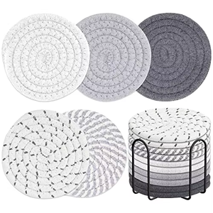 Ensemble de 8 sets de table en corde de coton, napperons de table en fil résistants à la chaleur et aux taches, dessous de plat circulaires de 11 cm - Product Image 1