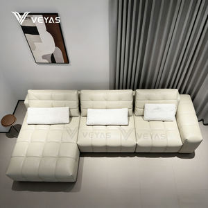 Nouveau canapé d'angle sectionnel en cuir véritable marron minimaliste tendance, luxe, 2, 3, 4 places, rembourrage incurvé en peluche - Product Image 4