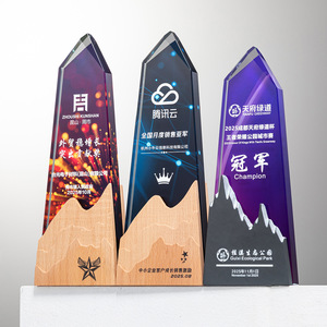 Custom Crystal <b>Trophy</b> With Mountain Design Laser <b>Engraved</b> Digital Printing White Crystal Conference Award Supply - Product Image 3
