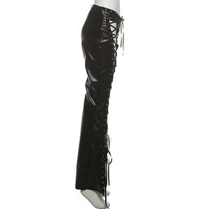 Viviblook Z1230PT01 Women Casual <b>Pants</b> Sexy Laced Pu Leather <b>Pants</b> - Product Image 6