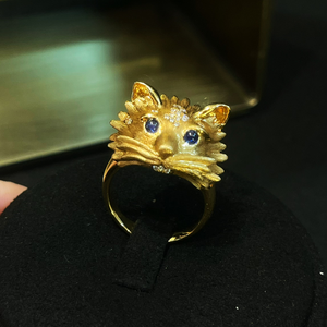 Anillo Delicado y Lindo de Oro Sólido de 18K con Diamante Natural, Diseño de Gatito, Acabado Cepillado, Minimalista, Coleccionable, para Boda, Compromiso o Fiesta - Product Image 3