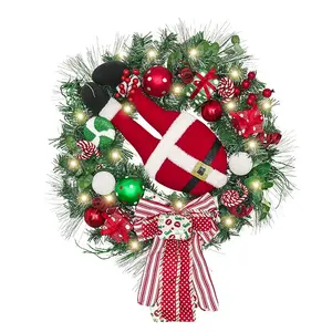 EAGLEGIFTS Xmas Decoration Adornos Navidad Handmade Door Hanging Outdoor Decor Santa Artificial Christmas Wreath with Ribbon