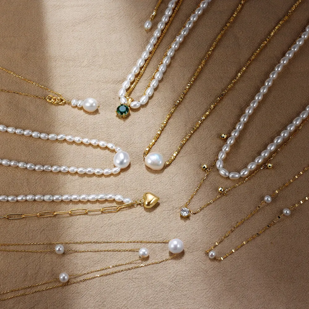 RINNTIN GPN Trendy Jewelry 925 Silver Baroque Pearls Choker Men Women Joyas De Plata 14K Gold Plated Freshwater Pearl Necklace