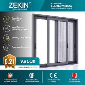 Fenêtre coulissante en aluminium à rupture de pont thermique de haute qualité, résistance au vent, économie d'énergie, double vitrage en verre trempé CE - Product Image 1