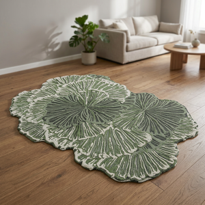 Custom Modern Floral Wool High Pile Hand Tufted <b>Non</b> <b>Slip</b> Eco Friendly Pet Friendly Green Cream Living Room Cotton Backing <b>Rug</b> - Product Image 6
