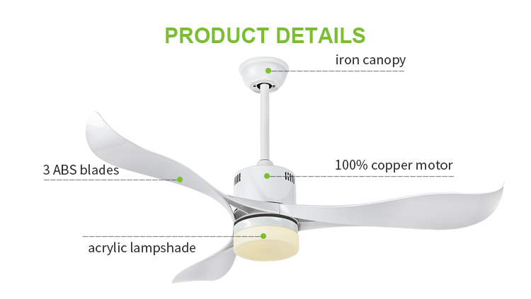 Breezelux 52 inch 3 ABS blades modern style hotel ceiling fan Chandeliers made in china