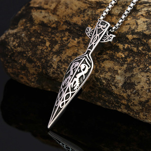 Yunnique – collier avec pendentif épée en argent tibétain pour hommes, chaîne en métal de style viking rétro, 60cm, accessoire de pull à la mode, bijoux cadeau - Product Image 3