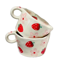 Mug en céramique style rétro coréen, peint à la main, motif fleur de fraise, élégant, résistant à la chaleur, passe au lave-vaisselle, cadeau d'affaires