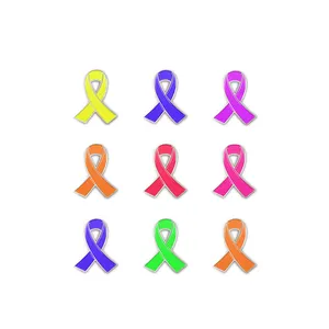 Pin esmaltado de fábrica para Concientización del cáncer de pecho, broche de lazo de color rosa, rojo, morado, azul, verde, naranja y amarillo, insignia, Pin de solapa