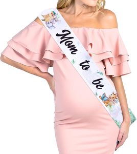 Écharpe de décoration pour baby shower <span class=keywords><strong>sur</strong></span> le thème du <span class=keywords><strong>livre</strong></span> d'histoires : Écharpe « Future maman » avec animaux de <span class=keywords><strong>la</strong></span> forêt pour un nouveau chapitre commençant - Product Image 2