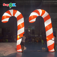 Décorations de Noël géantes en forme de canne à sucre gonflable avec lumière LED