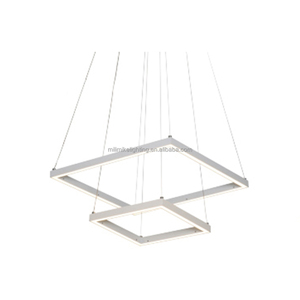 Candelabros cuadrados LED decorativos para hotel en casa, luz colgante negra ajustable moderna, luz colgante de comedor de dos anillos - Product Image 2