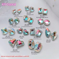 Aksesoris Seni Kuku K9 Crystal Diamond dengan Aurora Magic Mirror Finish Bentuk Persegi, Hati & Bulat Desain Warna-warni