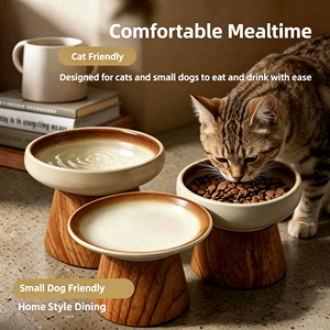 Comedero de Cerámica para Perros con Base de Madera Elevada, Comederos para <span class=keywords><strong>Mascotas</strong></span> con Acabado Vintage, Tazón para Comida de Gatos para Perros Pequeños, Venta al por Mayor - Product Image 2