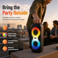 HANSUO HS-TD04A6-A Speaker Pesta Portabel Ganda 4 Inch dengan Baterai Isi Ulang 1800mAh Lampu RGB USB FM dan Perekam
