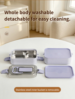 Boîte à bento empilable avec couverts intégrés, récipient à lunch double couche anti-fuite avec couvercle en plastique transparent sans BPA