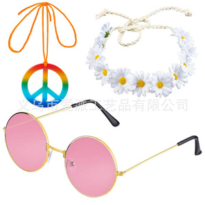 Conjunto de Disfraz Hippie, Collar con Colgante de la Paz, Pendientes, Gafas de Sol, Diadema, Accesorios para Fiesta, Joyería Unisex de Aleación de Zinc - Product Image 5