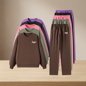 Ensemble de jogging décontracté imprimé automne-hiver en polaire polyester/coton avec impression par transfert thermique pour hommes et femmes, coupe droite et jambe large, devant imprimé - Product Image 3