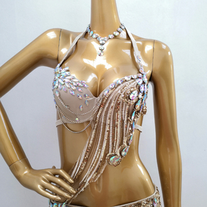 Nouvel ensemble 3 pièces de <span class=keywords><strong>costume</strong></span> de danse orientale pour femme adulte, soutien-gorge et jupe, fait main, perlé, pour spectacle - Product Image 4