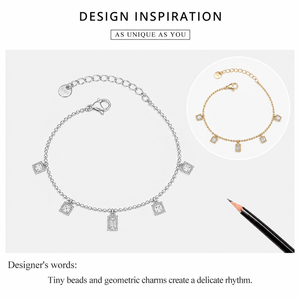 Geometric Zircon Charm <b>Bracelet</b>, Stainless Steel <b>Beaded</b> Chain with 14K Gold Vacuum Plating, Gold and <b>Silver</b> Colors - Product Image 4