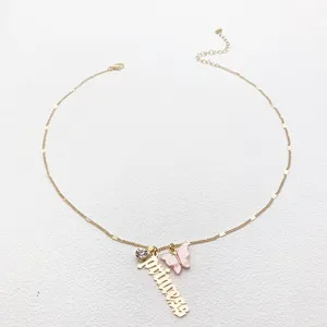 Nouveau Type de bijoux pour femmes Gem Lettre Papillon Pendentif Collier Plaqué Or Chaîne Collier