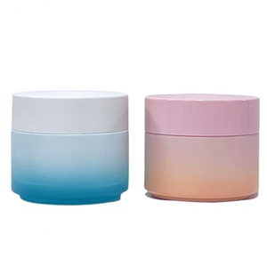 Custom Frosted Cosmetic Glass Container Gradient Matte Gradual Pink Skin Care Cream Jar 100g with Color Lid - Product Image 2