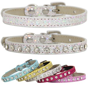 Wholesale PU Leather <b>Glitter</b> Pet Collar Rhinestone Dog Cat Collar Sparkle Puppy Necklace Fashion Accessories - Product Image 1