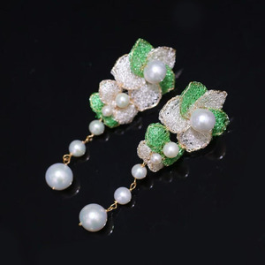 Boucles d'oreilles florales faites à la main avec perles d'eau douce, boucles d'oreilles en maille de fil de fer plaqué or 14 carats, boucles d'oreilles pendantes en perles naturelles de 3 à 10 mm pour femmes - Product Image 3