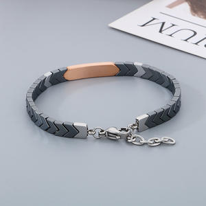 Özel kazınmış paslanmaz çelik gül altın zincir bağlantı bilezik bilek bandı manşet bilezik hematit taş ve ayarlanabilir zincir ile - Product Image 3