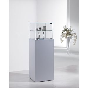 Vitrine moderne avec profilés en aluminium 45x45x135cm, base gris clair, porte à charnières verrouillable en verre trempé, étagère réglable - Product Image 1