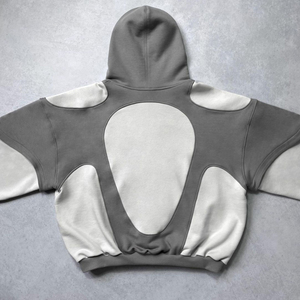 400 GSM dos tonos colores bloque contraste costura Sudadera con capucha Patchwork 3D bordado parches pintados sudaderas con capucha de gran tamaño para hombres - Product Image 4