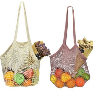 Pure Cotton Mesh Shopping <b>Bag</b> Reusable Net Produce Tote Custom Printed with Handle Wholesale for <b>Vegetables</b> Fruits Grocery - Product Image 6