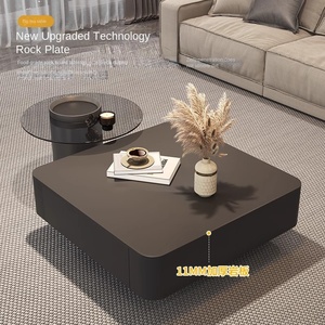 Luce di lusso <span class=keywords><strong>nero</strong></span> High-End di vetro <span class=keywords><strong>tavolo</strong></span> da tè roccia quadrata combinazione di legno tavolino da caffè per moderno semplice soggiorno per - Product Image 2