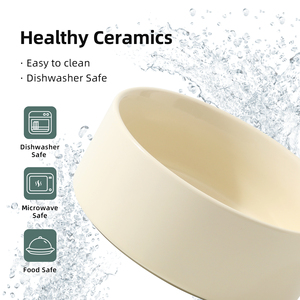 Shamitao Çevre Dostu Seramik Kedi Köpek Mama ve Su Kabı Bambu Standlı Yükseltilmiş Tabak Yuvarlak Şekilli Servikal Omurga Dostu Evcil Hayvan Mama Kapları Besleyiciler - Product Image 4