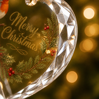 Ornement en verre cristal transparent en forme de cœur personnalisable, ornement en verre cristal pour cadeau de Noël, souvenir, décoration intérieure à suspendre