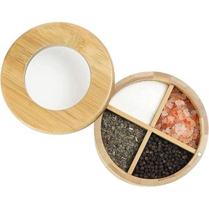 Bamboo <b>storage</b> <b>box</b> with multi-compartment rotating lid, wooden kitchen seasoning jar, portable outdoor condiment bottle. - Product Image 2