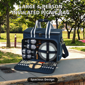 Large Capacity 4-Person <b>Picnic</b> Backpack with Zipper Closure Polyester Insulated Cooler Bag and <b>Blanket</b> - Product Image 2