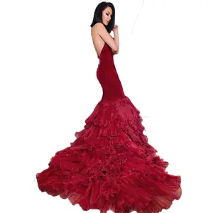 Amazing Cascading Ruffle Red Prom Dresses 2022 Evening Gowns Sexy tight Bodice evening dress