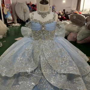 For MC047 Natural Waist Appliques Light Blue Flower Girl <b>Dress</b> <b>Silver</b> Beaded Ruffled Glitter Tulle Ball Gown Bow Wedding - Product Image 2