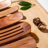 Spatule en bois de teck grattoir 5 pièces ensemble salade mélange spatule fuite pour cuisine cuisson plat ustensiles de cuisine