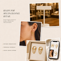 Boucles d'oreilles créoles pendantes à double chaîne en zircon pour femme, en acier inoxydable, bijoux fantaisie, cadeaux pour femme