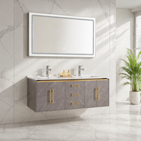 Meuble-lavabo flottant minimaliste avec miroir LED, design résistant à l'eau, construction en bois massif