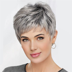 Nuova <span class=keywords><strong>Parrucca</strong></span> da <span class=keywords><strong>Donna</strong></span> Stile Europeo e Americano, Capelli Corti e Lisci, Nero e Bianco con Colorazione Mista, Resistente al Calore, per Modellare il Viso - Product Image 1