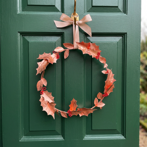 Couronne de Noël rustique en cuivre, fleurs décoratives rondes, faite à la main, non éclairée, emballage individuel - Product Image 5