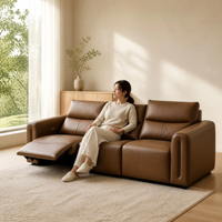 Canapé d'angle multifonctionnel en cuir véritable avec fonction relax et lit d'appoint, idéal pour salon, à faible encombrement