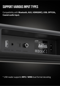 Barre de son 2.1 canaux 120W avec caisson de basses 8 pouces, système de haut-parleurs home cinéma sans fil Dolby Audio pour TV, vente en gros HT-388D - Product Image 4