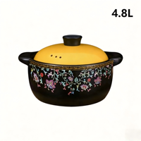 Casserole en céramique noire de 4,8 L avec motif décoratif, résistante aux hautes températures, antiadhésive, compatible avec les cuisinières à gaz, passe au lave-vaisselle, ensemble de casseroles