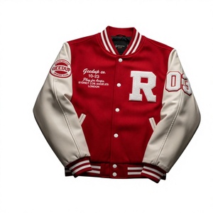 เสื้อแจ็คเก็ตวาร์ซิตี้ปักลายเชนิลล์คุณภาพสูงพร้อมโลโก้แบบกำหนดเอง ตัวเสื้อทำจากผ้าขนสัตว์ แขนเสื้อทำจากหนัง คอตั้ง ด้านหน้ามีลายปัก - Product Image 1